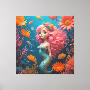 Mermaid Cute Pink Canvas Print