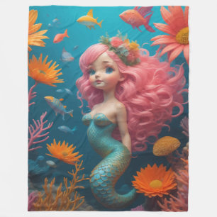 Mermaid Cute Pink Fleece Blanket