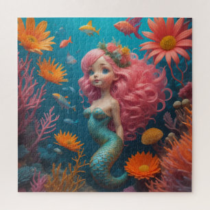 Mermaid Cute Pink Jigsaw Puzzle