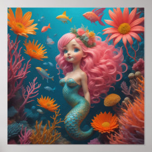 Mermaid Cute Pink Poster