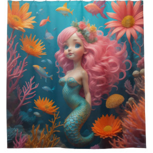 Mermaid Cute Pink Shower Curtain