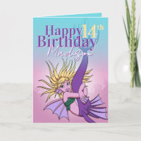 Mermaid Cute Purple Cartoon Girl 14th Birthday