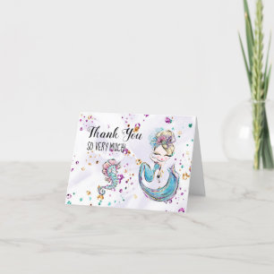 *~* Mermaid Cute Sea Horse  Baby Shower Thank You Card