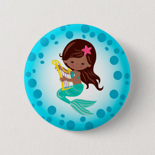 Mermaid - Cute Under The Sea African American 6 Cm Round Badge