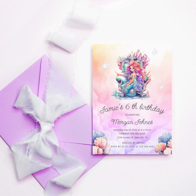 Mermaid Cute Under The Sea Kid's Birthday Invitation (Creator Uploaded)