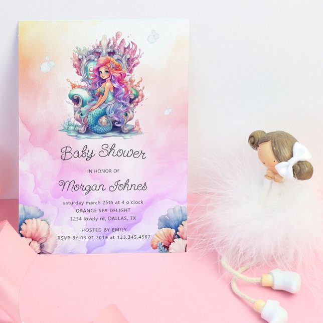 Mermaid Cute Under The Sea Watercolor Baby Shower Invitation (Creator Uploaded)