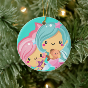 Mermaid Cutie Sisters Christmas Ceramic Tree Decoration