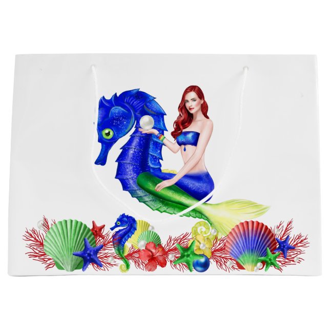 Mermaid Deep Blue  Large Gift Bag (Front)