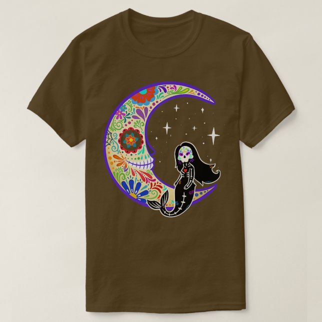 Mermaid Dia de Los Muertos Skeleton  T-Shirt (Design Front)