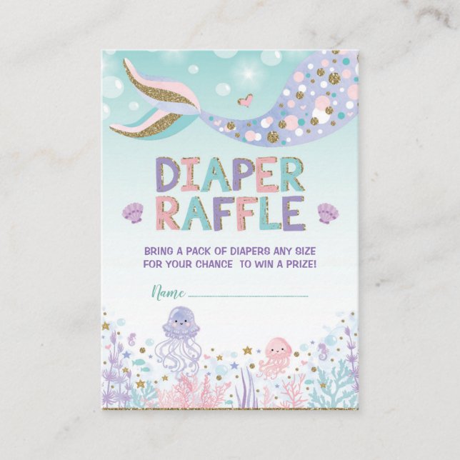 Mermaid Diaper Raffle Baby Girl Beach Sea Ocean Enclosure Card (Front)