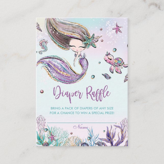 Mermaid Diaper Raffle Tickets Insert Baby Shower (Front)