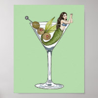 Mermaid Dirty Martini Watercolor Art Print