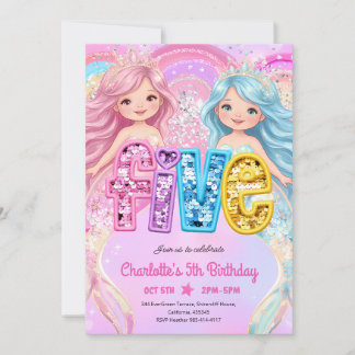 Mermaid Dive Into Five 5th Birthday Invitation