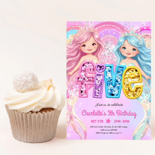 Mermaid Dive Into Five 5th Birthday Invitation