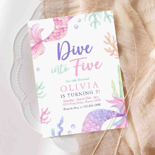 Mermaid Dive Into Five 5th Birthday Party  Invitation