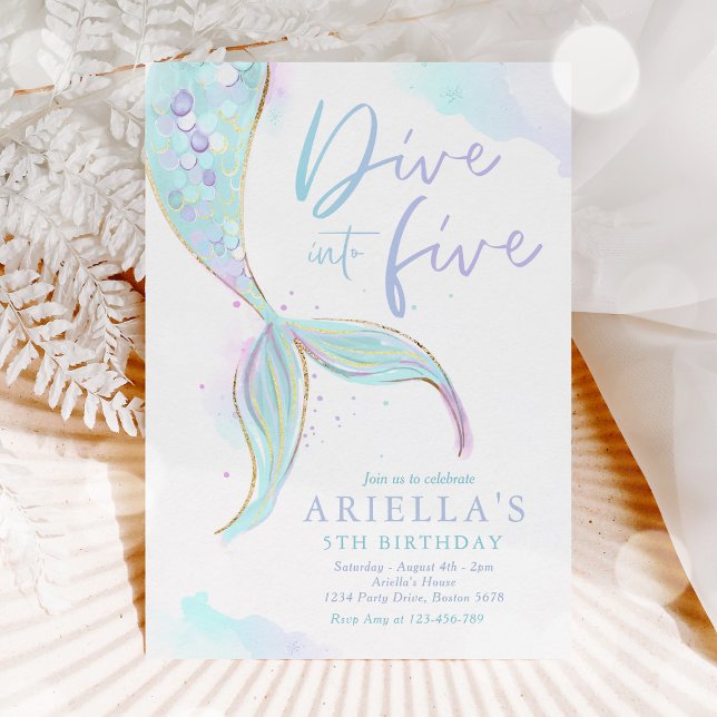 Mermaid Dive Into Five 5th Birthday Party  Invitation (Creator Uploaded)