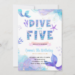 Mermaid Dive into Five mermaid pool invitation