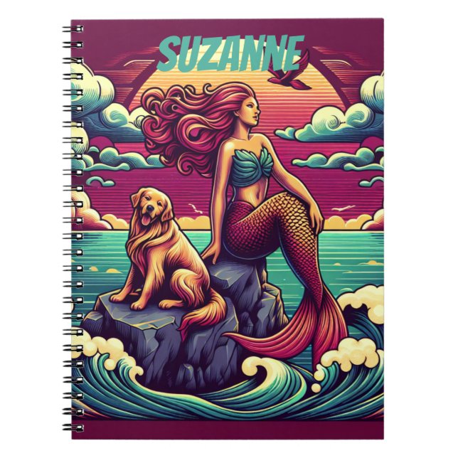 Mermaid Dog Lover Personalized Journal Notebook (Front)