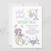 Mermaid, Dolphin, Turtle Birthday Invitation