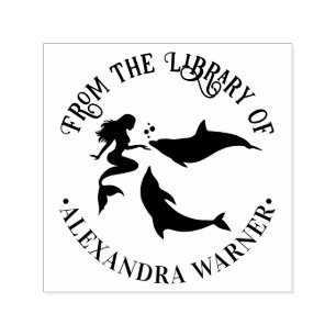 Mermaid, Dolphins Silhouette Library Book Name Self-inking Stamp