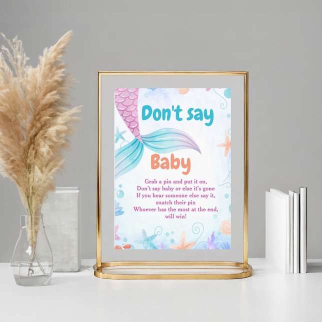 Mermaid  Don't Say Baby Baby Shower Game sign (Creator Uploaded)