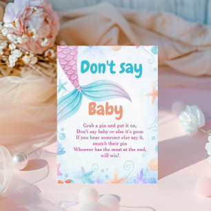 Mermaid  Don't Say Baby Baby Shower Game sign