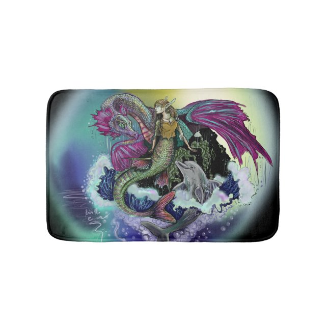 Mermaid, Dragon,&Dolphin Bath Mat (Front)