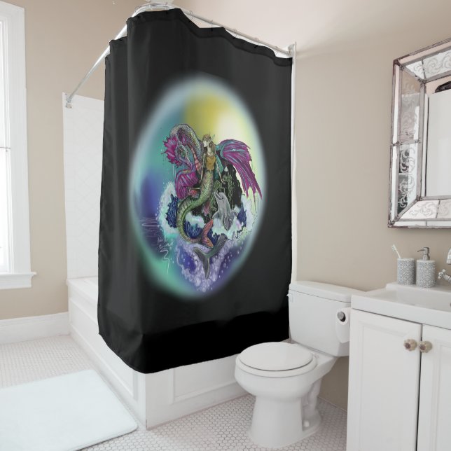 Mermaid, Dragon,&Dolphin Shower Curtain (In Situ)