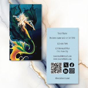 Mermaid Dragon Fantasy Blue Business Card