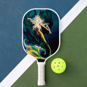 Mermaid Dragon Fantasy Blue Pickleball Paddle