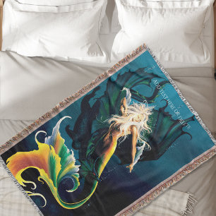 Mermaid Dragon Fantasy Blue Throw Blanket