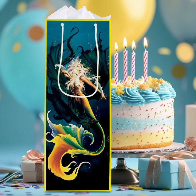 Mermaid Dragon Fantasy Blue Wine Gift Bag (Creator Uploaded)
