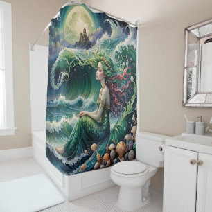 Mermaid drawing shower curtain