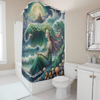 Mermaid drawing shower curtain