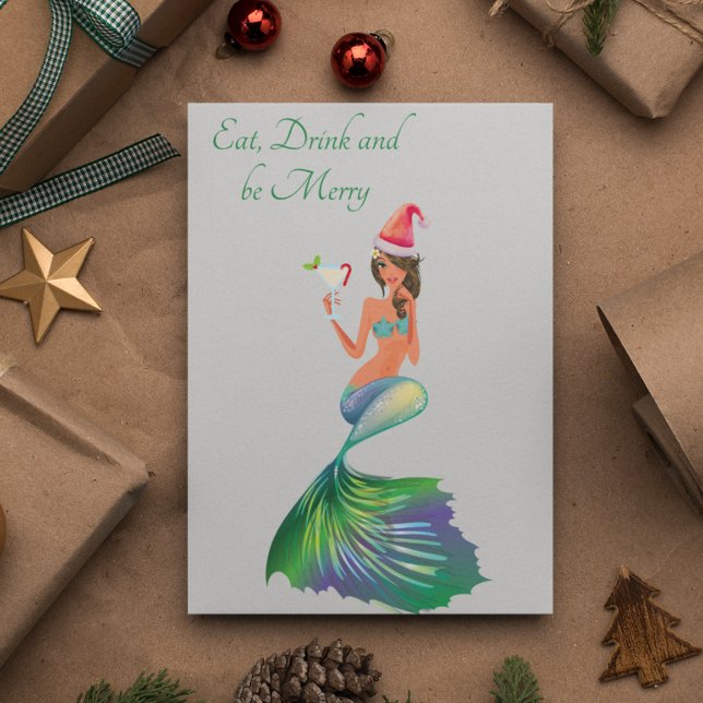 Mermaid Eat Drink and Be Merry Christmas Holiday Card (Creator Uploaded)