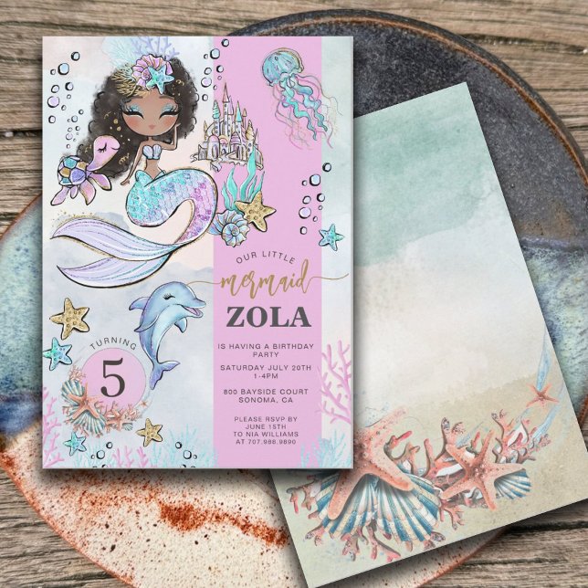 Mermaid Editable Under The Sea 5th Birthday  Invitation (Creator Uploaded)