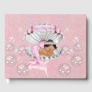 Mermaid Ethnic Baby Girl Pink Shell Pearls Guest Book