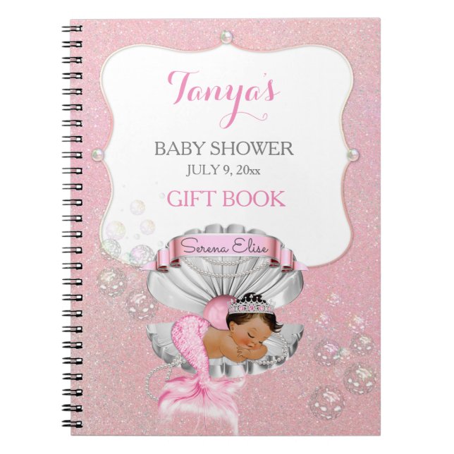 Mermaid Ethnic Baby Pink Clam Shell Pearls Notebook (Front)