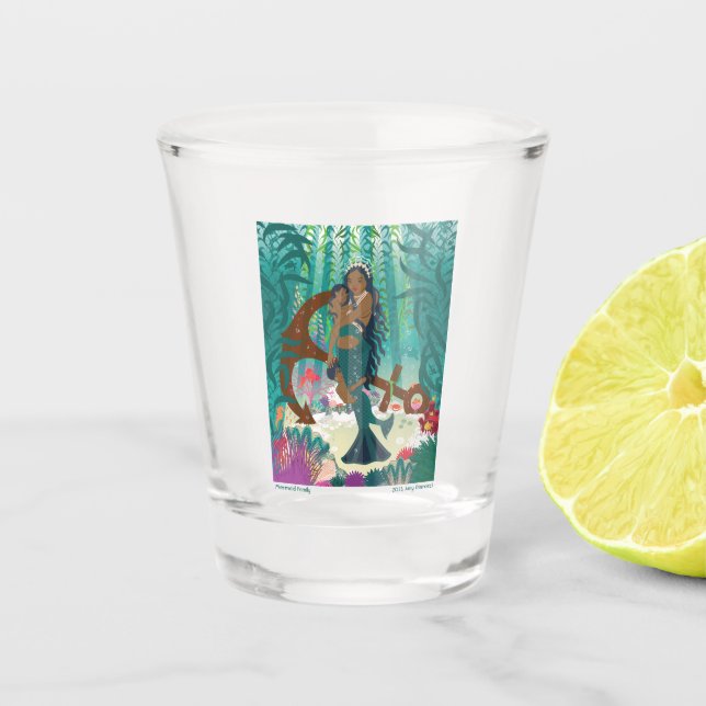 Mermaid Family (brown skin and eyes) Shot Glass (Front)