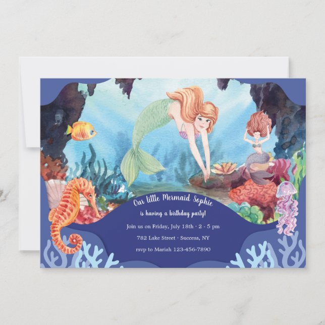 Mermaid Fantasy Birthday Party Invitation (Front)