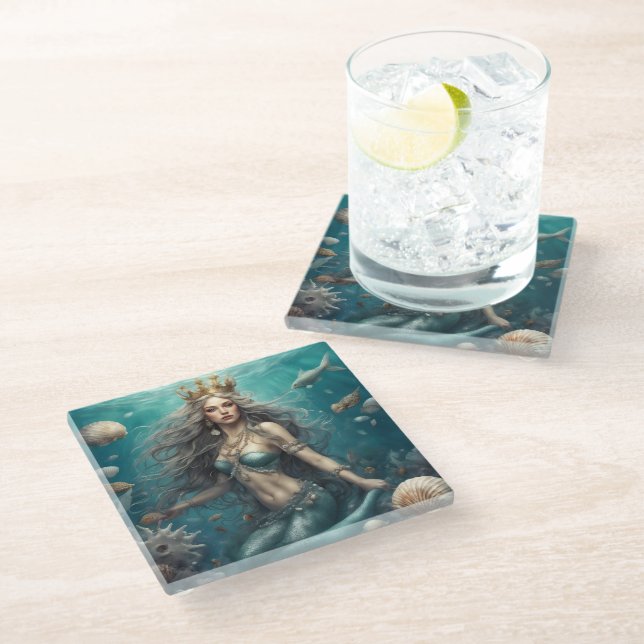 Mermaid Fantasy Glass Coaster (Angled)