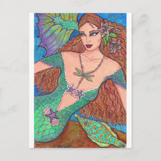Mermaid Fantasy "The Dragonfly Necklace" Art Postcard