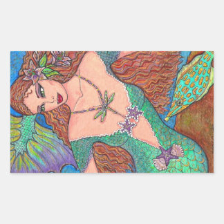 Mermaid Fantasy "The Dragonfly Necklace" Art Rectangular Sticker