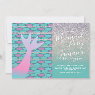 Mermaid Faux Sparkles Purple Birthday  Invitation