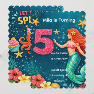 Mermaid Fifth Birthday Invitation