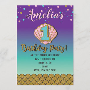 Mermaid First Birthday Invitation