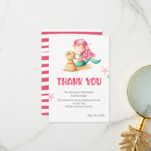 Mermaid First Birthday Thank You Card