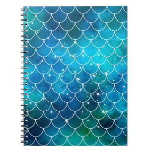 Mermaid Fish Scale Pattern Blue Spiral Notebook
