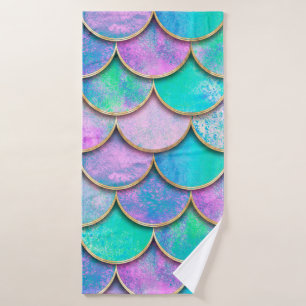 Mermaid fish scale wave japanese seamless pattern. bath towel