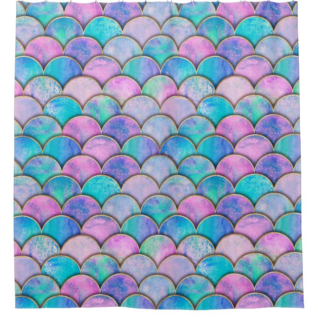 Mermaid fish scale wave japanese seamless pattern. shower curtain (Front)